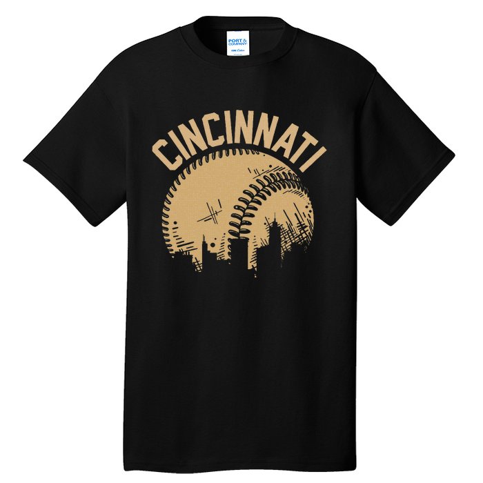 Cincinnati Baseball Skyline Ohio Player Coach Fan Tall T-Shirt