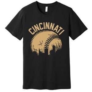 Cincinnati Baseball Skyline Ohio Player Coach Fan Premium T-Shirt