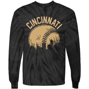 Cincinnati Baseball Skyline Ohio Player Coach Fan Tie-Dye Long Sleeve Shirt