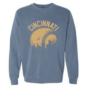 Cincinnati Baseball Skyline Ohio Player Coach Fan Garment-Dyed Sweatshirt