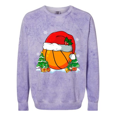 Cool Basketball Santa Hat Christmas Tree Basketball Lover Gift Colorblast Crewneck Sweatshirt