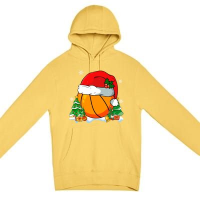 Cool Basketball Santa Hat Christmas Tree Basketball Lover Gift Premium Pullover Hoodie