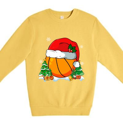 Cool Basketball Santa Hat Christmas Tree Basketball Lover Gift Premium Crewneck Sweatshirt