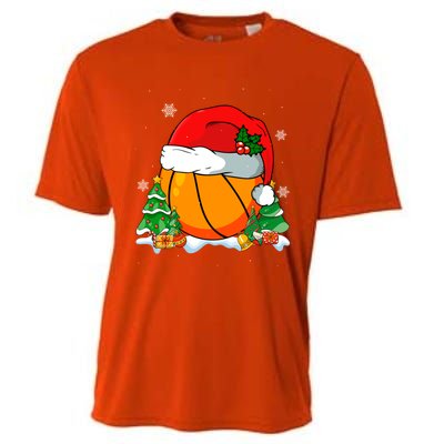 Cool Basketball Santa Hat Christmas Tree Basketball Lover Gift Cooling Performance Crew T-Shirt