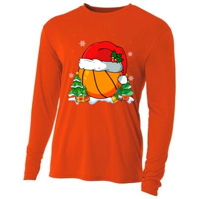 Cool Basketball Santa Hat Christmas Tree Basketball Lover Gift Cooling Performance Long Sleeve Crew