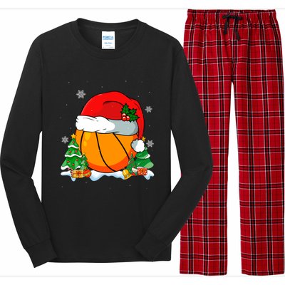 Cool Basketball Santa Hat Christmas Tree Basketball Lover Gift Long Sleeve Pajama Set