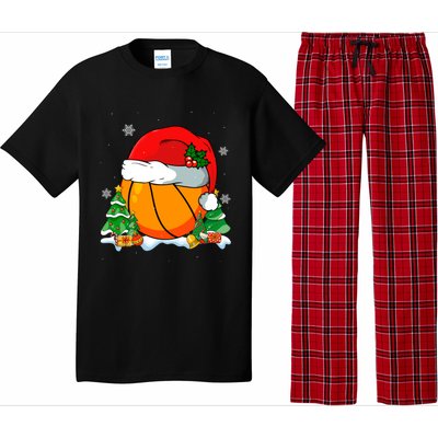 Cool Basketball Santa Hat Christmas Tree Basketball Lover Gift Pajama Set