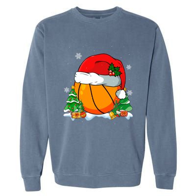 Cool Basketball Santa Hat Christmas Tree Basketball Lover Gift Garment-Dyed Sweatshirt