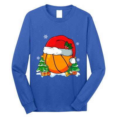 Cool Basketball Santa Hat Christmas Tree Basketball Lover Gift Long Sleeve Shirt