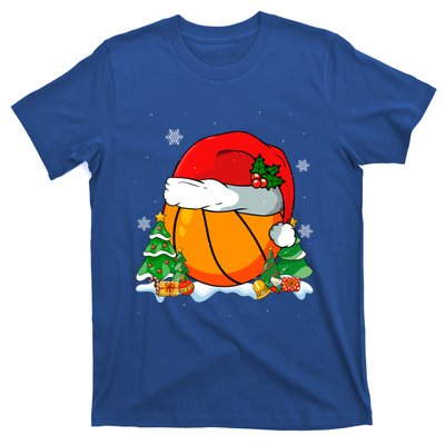 Cool Basketball Santa Hat Christmas Tree Basketball Lover Gift T-Shirt