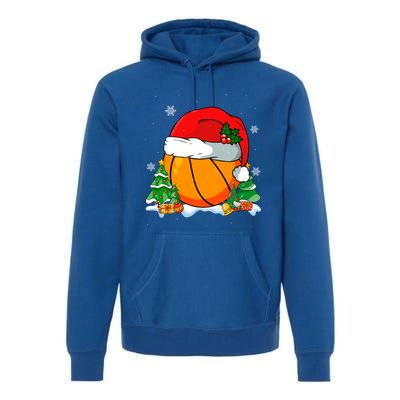 Cool Basketball Santa Hat Christmas Tree Basketball Lover Gift Premium Hoodie