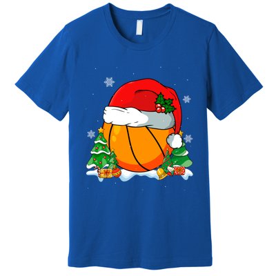 Cool Basketball Santa Hat Christmas Tree Basketball Lover Gift Premium T-Shirt