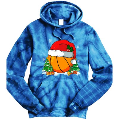 Cool Basketball Santa Hat Christmas Tree Basketball Lover Gift Tie Dye Hoodie