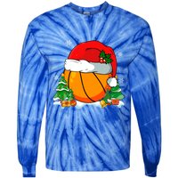 Cool Basketball Santa Hat Christmas Tree Basketball Lover Gift Tie-Dye Long Sleeve Shirt