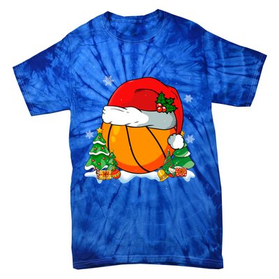 Cool Basketball Santa Hat Christmas Tree Basketball Lover Gift Tie-Dye T-Shirt