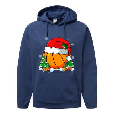 Cool Basketball Santa Hat Christmas Tree Basketball Lover Gift Performance Fleece Hoodie