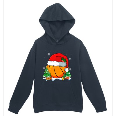 Cool Basketball Santa Hat Christmas Tree Basketball Lover Gift Urban Pullover Hoodie