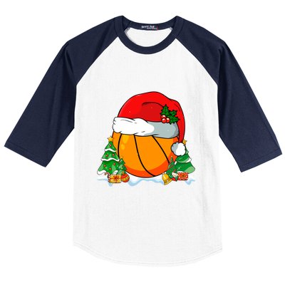 Cool Basketball Santa Hat Christmas Tree Basketball Lover Gift Baseball Sleeve Shirt