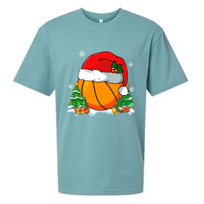 Cool Basketball Santa Hat Christmas Tree Basketball Lover Gift Sueded Cloud Jersey T-Shirt