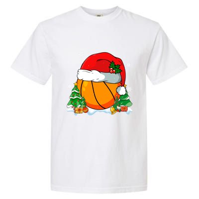 Cool Basketball Santa Hat Christmas Tree Basketball Lover Gift Garment-Dyed Heavyweight T-Shirt