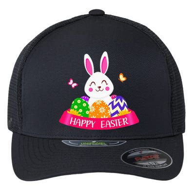 Cute Bunny Spring Hunt Eggs Rabbit Happy Easter Day Outfit Flexfit Unipanel Trucker Cap