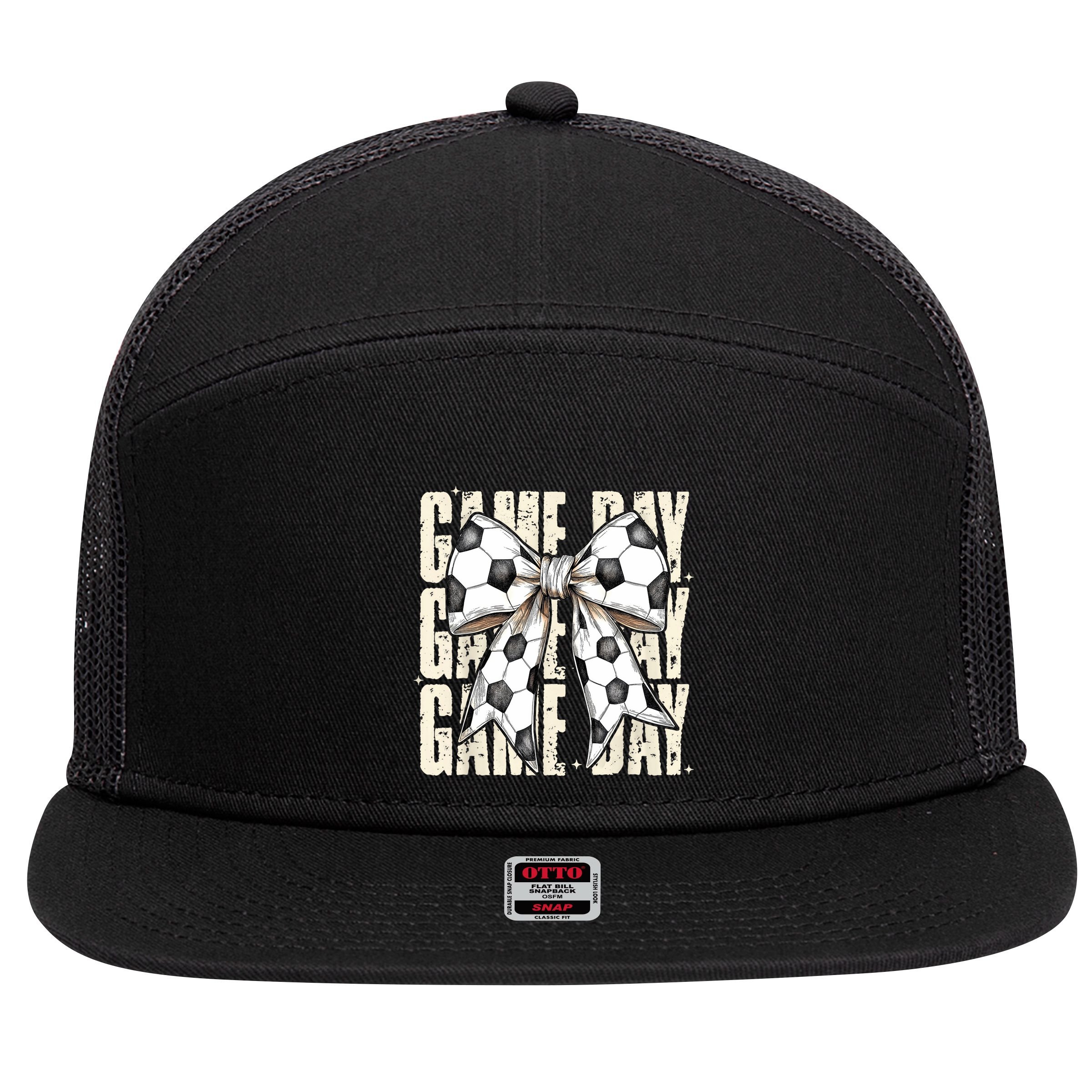 Coquette Bow Soccer Funny Game Day Soccer 7 Panel Mesh Trucker Snapback Hat