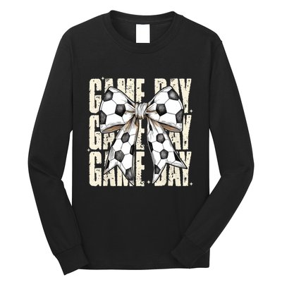 Coquette Bow Soccer Funny Game Day Soccer Long Sleeve Shirt