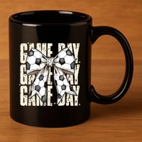 Coquette Bow Soccer Funny Game Day Soccer 11oz C Handle Ceramic Mug