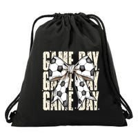 Coquette Bow Soccer Funny Game Day Soccer Drawstring Bag