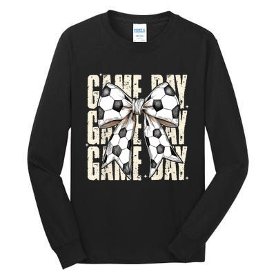 Coquette Bow Soccer Funny Game Day Soccer Tall Long Sleeve T-Shirt