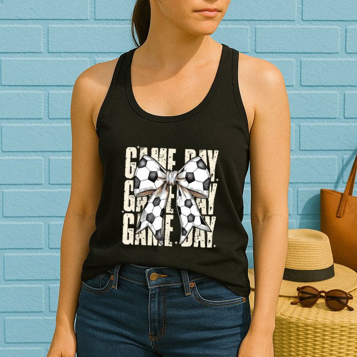 Coquette Bow Soccer Funny Game Day Soccer Womens Tank Top