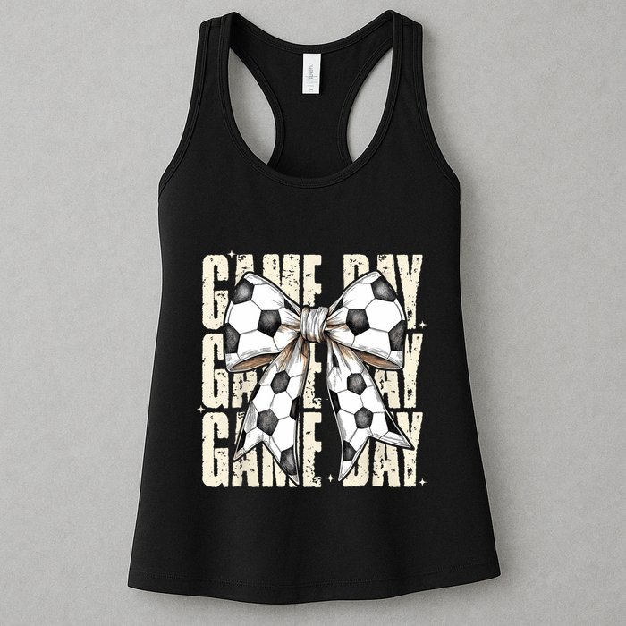 Coquette Bow Soccer Funny Game Day Soccer Womens Tank Top