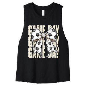 Coquette Bow Soccer Funny Game Day Soccer Women's Racerback Cropped Tank