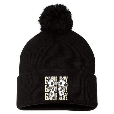 Coquette Bow Soccer Funny Game Day Soccer Pom Pom 12in Knit Beanie