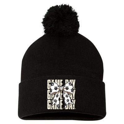 Coquette Bow Soccer Funny Game Day Soccer Pom Pom 12in Knit Beanie