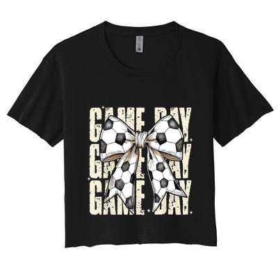 Coquette Bow Soccer Funny Game Day Soccer Crop Top