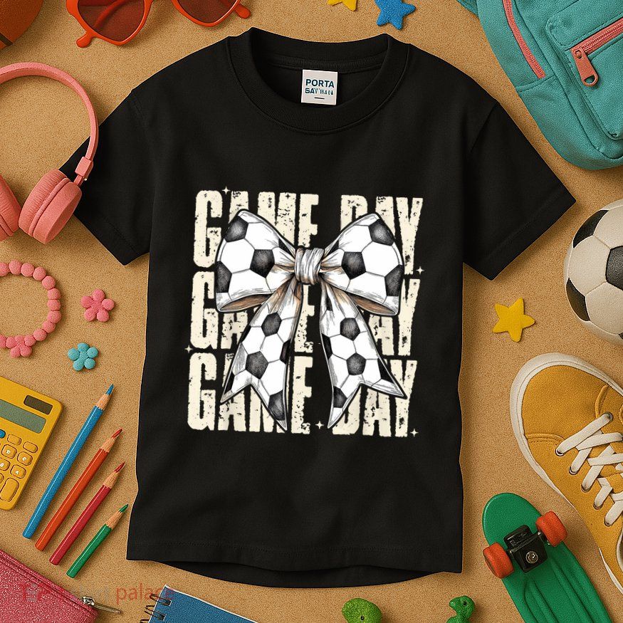 Coquette Bow Soccer Funny Game Day Soccer Kids T-Shirt