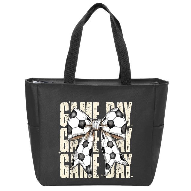 Coquette Bow Soccer Funny Game Day Soccer Zip Tote Bag