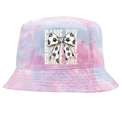 Coquette Bow Soccer Funny Game Day Soccer Tie-Dyed Bucket Hat