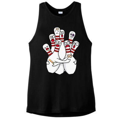 Cartoon Bowling Scared Bowling Pins Funny Sport Bowler Ladies PosiCharge Tri-Blend Wicking Tank