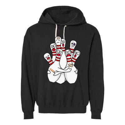 Cartoon Bowling Scared Bowling Pins Funny Sport Bowler Garment-Dyed Fleece Hoodie