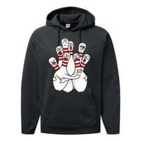 Cartoon Bowling Scared Bowling Pins Funny Sport Bowler Performance Fleece Hoodie