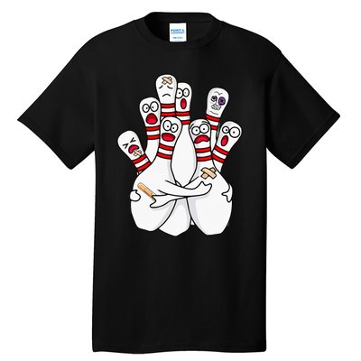 Cartoon Bowling Scared Bowling Pins Funny Sport Bowler Tall T-Shirt