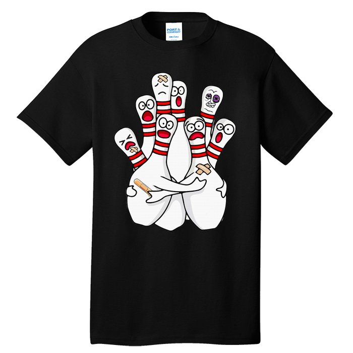 Cartoon Bowling Scared Bowling Pins Funny Sport Bowler Tall T-Shirt