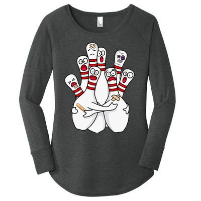 Cartoon Bowling Scared Bowling Pins Funny Sport Bowler Women's Perfect Tri Tunic Long Sleeve Shirt