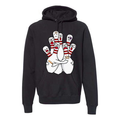 Cartoon Bowling Scared Bowling Pins Funny Sport Bowler Premium Hoodie