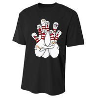 Cartoon Bowling Scared Bowling Pins Funny Sport Bowler Performance Sprint T-Shirt