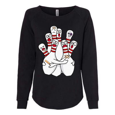 Cartoon Bowling Scared Bowling Pins Funny Sport Bowler Womens California Wash Sweatshirt