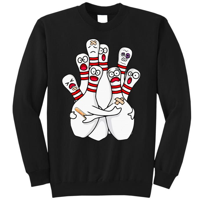 Cartoon Bowling Scared Bowling Pins Funny Sport Bowler Tall Sweatshirt