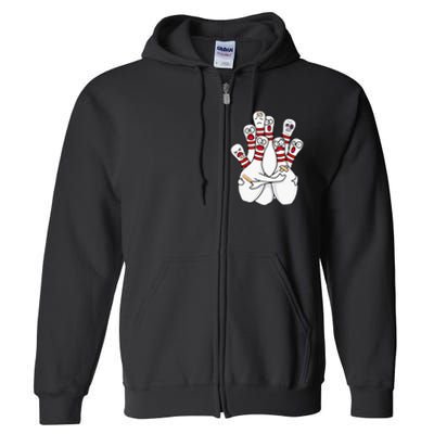 Cartoon Bowling Scared Bowling Pins Funny Sport Bowler Full Zip Hoodie